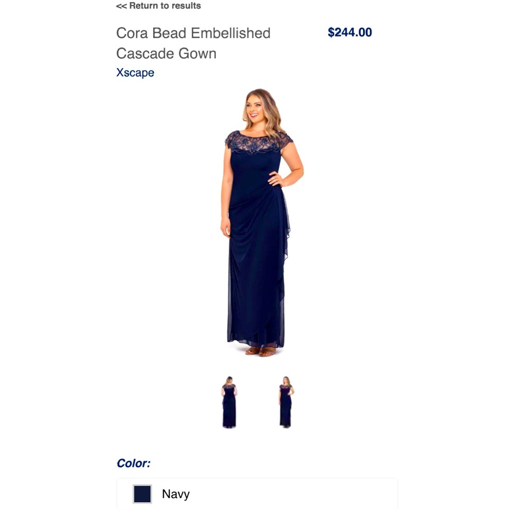 Elegant, navy blue, light weight, evening gown. Size 16
